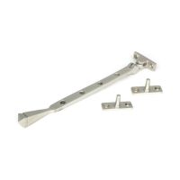 The 10 Inch Valen Casement Window Stay in Stainless Stainless Steel Shown with Stay Pins on a White Background