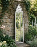 The 120cm White Arched Garden Mirror in a Shaded Part of a Country Garden Next to a Stone Wall - Digital Illustration The 120cm White Arched Garden Mirror in a Shaded Part of a Country Garden Next to a Stone Wall - Digital Illustration