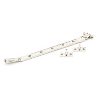 The 12 Inch Polished Nickel Georgian Reeded Casement Window Stay on a White Background 