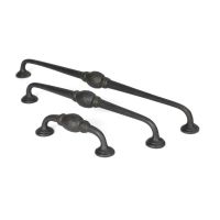 The 13.5" Hand-Hammered D Pull Handle in Beeswax Shown Upright next to Other Sizes