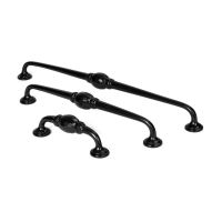 The 13.5" Hand-Hammered D Pull Handle in Black Shown Upright next to Other Sizes