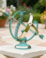 The "Profatius" Armillary Verdigris on a Stone Pillar on a Sunny Patio - Digital Illustration The "Profatius" Armillary Verdigris on a Stone Pillar on a Sunny Patio - Digital Illustration
