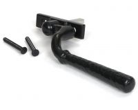 The 16mm Hammered Black Espagnolette Window Handle - Left Hand Version on a White Background Shown with the Screws