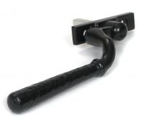 The 16mm Hammered Black Espagnolette Window Handle - Right Hand Version on a White Background Shown on its Side