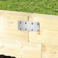 The 170mm Galvanised Railway Sleeper Straight Joining Plate Displayed Supporting the Join Between Large Wooden Sleepers 