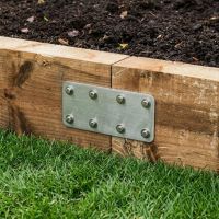 The 170mm Stainless Steel Railway Sleeper Straight Joining Plate on a Raised Garden Planter - Digital Illustration