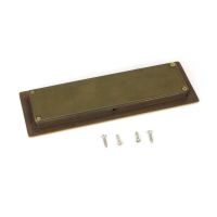 The 175mm Art Deco Rectangular Flush Pull Handle in Aged Brass Shown from Behind with Supplied Fitting Screws
