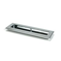 The 175mm Art Deco Rectangular Flush Pull Handle in Polished Chrome Shown at an Angle on a White Background