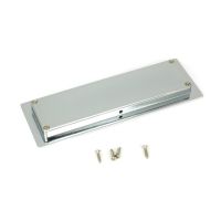 The 175mm Art Deco Rectangular Flush Pull Handle in Polished Chrome Shown from behind on a White Background with Supplied Fitting Screws