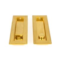 The 175mm Art Deco Rectangular Sliding Pocket Door Privacy Set in Polished Brass Shown laying on a White Background