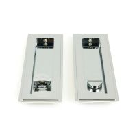 The 175mm Art Deco Rectangular Sliding Pocket Door Privacy Set in Polished Chrome Showing the Front and Rear Section Next to Each Other
