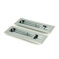 The 175mm Art Deco Rectangular Sliding Pocket Door Privacy Set in Polished Chrome Shown at an Angle on a White Background