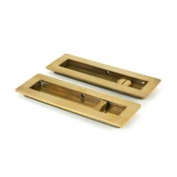 The 175mm Classic Rectangular Sliding Pocket Door Privacy Set in Aged Brass Showing the Front and Back Section from an Angle
