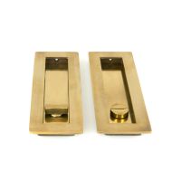 The 175mm Classic Rectangular Sliding Pocket Door Privacy Set in Aged Brass Showing the Front and Back Section Side by Side