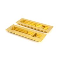 The 175mm Classic Rectangular Sliding Pocket Door Privacy Set in Polished Brass Shown on a White Background at an Angle