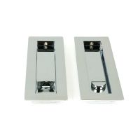The 175mm Classic Rectangular Sliding Pocket Door Privacy Set in Polished Chrome Showing the Front and Rear Section Next to Each Other