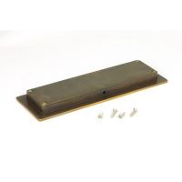 The 175mm Plain Rectangular Flush Pull Handle in Aged Brass Shown from Behind with Supplied Fitting Screws