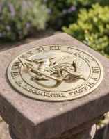 The 180mm Polished Brass "Welsh Dragon" Sundial Fitted on a Traditional Garden Pillar - Digital Illustration