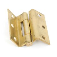 The 2.5" "Tyndale" Cranked Stormproof Window Hinge on a White Background in an Aged Brass Finish 