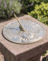 The 200m Polished Brass "Sunburst" Sundial on an Ornate Square Plinth in a Traditional Garden - Digital Illustration The 200m Polished Brass "Sunburst" Sundial on an Ornate Square Plinth in a Traditional Garden - Digital Illustration