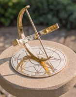 The 20cm "Zenith" Polished Brass Armillary on a Round sandstone Pillar in a Sunny Garden - Digital Illustration The 20cm "Zenith" Polished Brass Armillary on a Round sandstone Pillar in a Sunny Garden - Digital Illustration