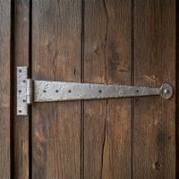 The 22" Hammered Pewter Door Hinges on a Traditional Wooden Door - Digital Illustration The 22" Hammered Pewter Door Hinges on a Traditional Wooden Door - Digital Illustration