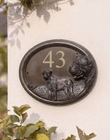 The "Bentley" Bull Mastiff Dog House Sign on a Plant Covered House Wall - Digital Illustration 