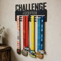 The "Challenge Accepted" Sports Medal Hanger  Mounted on a Cream Coloured Wall in a Country Home - Digital Illustration 