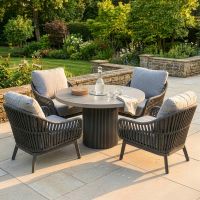 The "Corda Grigio" Woven Rope 4-Seater Outdoor Furniture Set - Grey digital illustration dressed table
