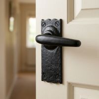 The "English Oak" Lever Latch Set on a White Hallway Door - Digital Illustration