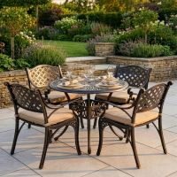 The "Farleigh" 4-Seater Garden Dining Set - Antique Bronze digital illustration dressed table The "Farleigh" 4-Seater Garden Dining Set - Antique Bronze digital illustration dressed table