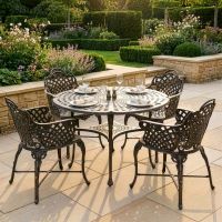 The "Giverny" 4-Seater Garden Dining Set - Antique Gold digital illustration dressed table