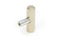 The "Lexington" Hex T-Bar Cabinet Handle in a Polished Nickel Finish on a White Background Displayed From Behind