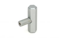 The "Lexington" Hex T-Bar Cabinet Handle in a Satin Chrome Finish on a White Background Displayed From Behind