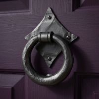 The "Lorien" Ring Door Knocker Shown Mounted on a Purple Front Door - Digital Illustration 