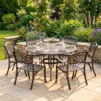 The "Manhattan" 6-Seater Dining Set - Antique Gold digital illustration