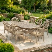 The "Marianne" 8-Seater Outdoor Dining Set - Antique Champagne digital illustration