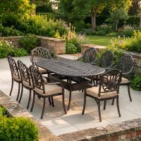 The "Moreville" 8-Seater Luxury Dining Set - Antique Copper digital illustration Dressed Table The "Moreville" 8-Seater Luxury Dining Set - Antique Copper digital illustration Dressed Table