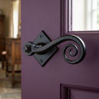 The "Rhesus" Black Monkey tail on Diamond Rose on a Purple Door with a Window - Digital Illustration 