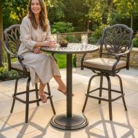 The "Thornhill" 2-Seater High Outdoor Bistro Set - Antique Copper digital illustration chair close up scale shot copy