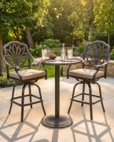 The "Thornhill" 2-Seater High Outdoor Bistro Set - Antique Copper digital illustration dressed table