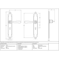 The "Vittoria" Black Tudor Sprung Lever Lock Set Technical Drawings and Dimensions 
