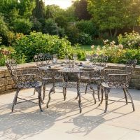 The "Wootton House" 4-Seater Garden Dining Set - Antique Silver digital illustration dressed table