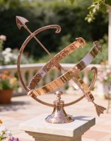 The 24cm Polished Copper Armillary on a Garden Wall next to a Sunny Veranda - Digital Illustration
