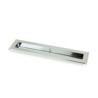 The 250mm Art Deco Rectangular Flush Pull Handle in Polished Chrome Shown at an Angle on a White Background