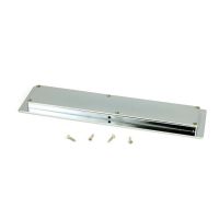 The 250mm Art Deco Rectangular Flush Pull Handle in Polished Chrome Shown from behind on a White Background with Supplied Fitting Screws