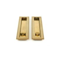 The 250mm Art Deco Rectangular Sliding Pocket Door Privacy Set in Aged Brass Showing the Front and Back Section Side by Side