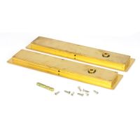 The 250mm Art Deco Rectangular Sliding Pocket Door Privacy Set in Polished Brass Shown from behind with all components