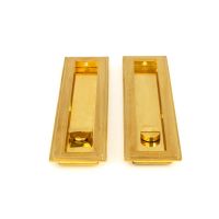 The 250mm Art Deco Rectangular Sliding Pocket Door Privacy Set in Polished Brass Shown laying on a White Background