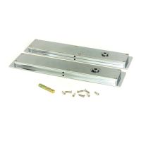 The 250mm Art Deco Rectangular Sliding Pocket Door Privacy Set in Polished Chrome Shown from Behind with Supplied Spindle and Screws